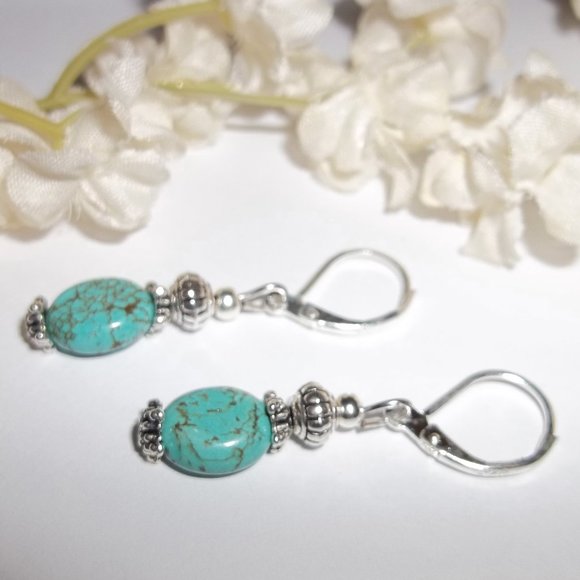 Turquoise Blue & Silver Beaded Earrings Set 5433 - Picture 4 of 8